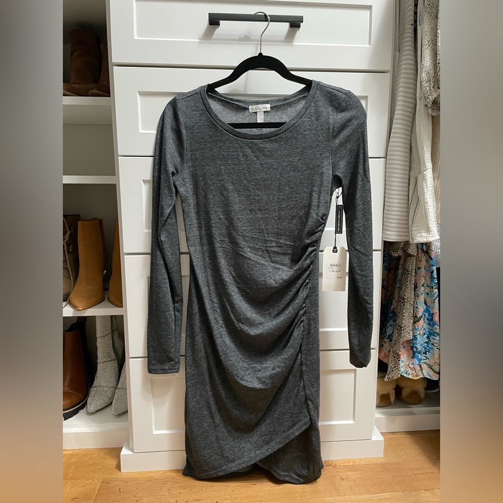 Leith Gray Long Sleeve Ruched Bodycon Dress